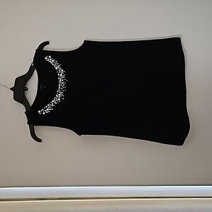 Ann Taylor Factory Black Sleeveless Top with Pearl Embellishments